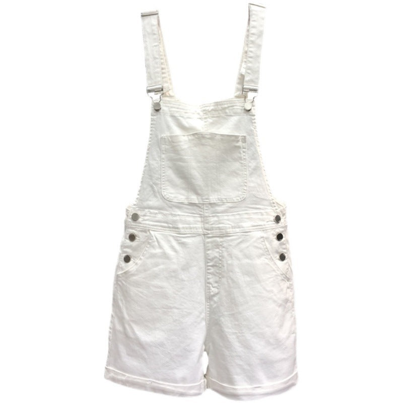 Denim Suspender Pants Women's Loose Straight-leg Edged Wide Leg Shorts