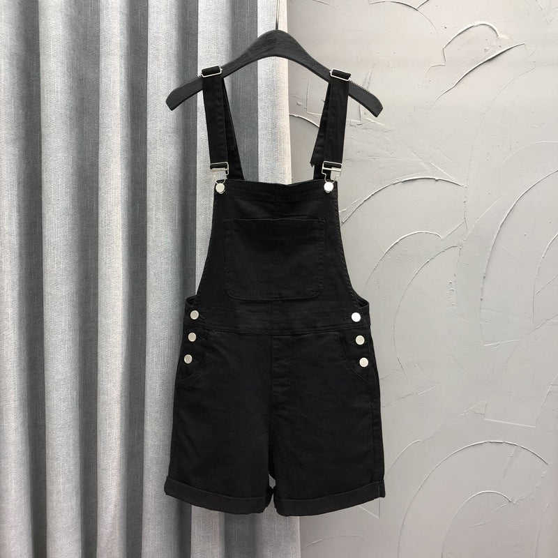 Denim Suspender Pants Women's Loose Straight-leg Edged Wide Leg Shorts